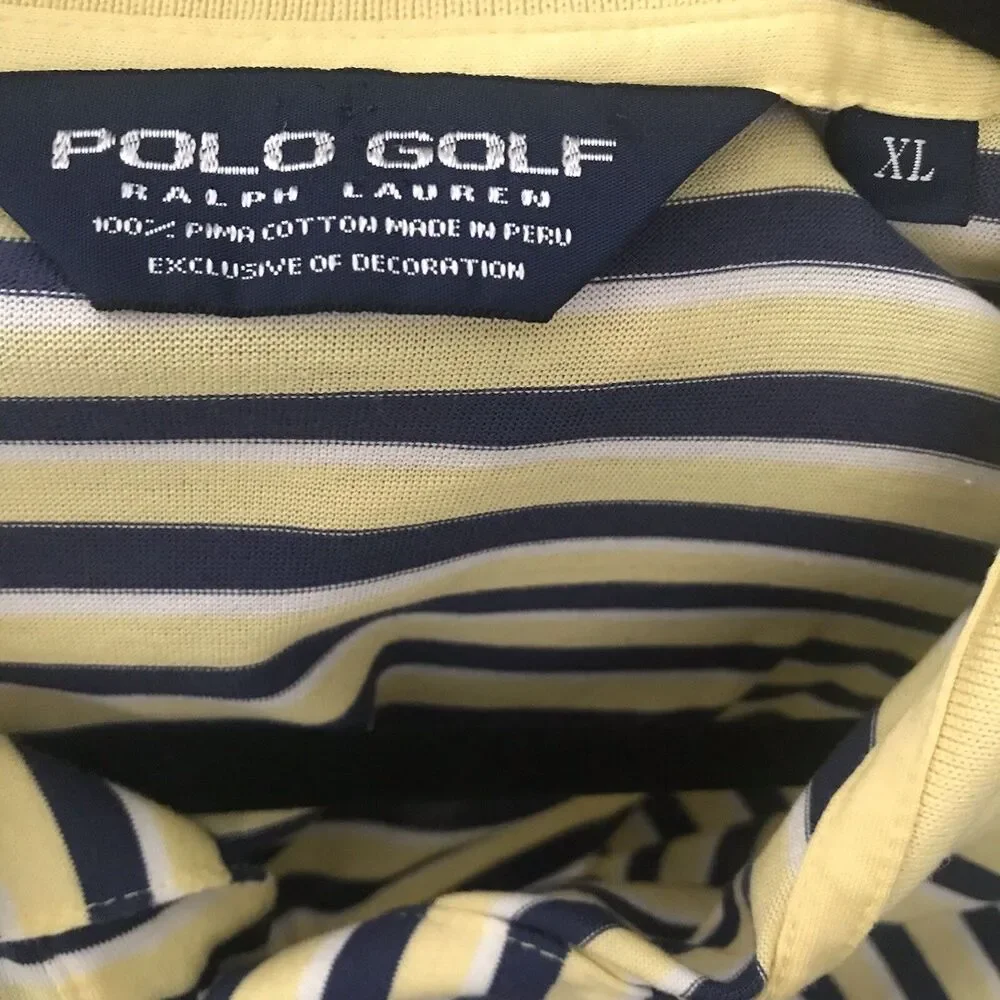 Polo Golf‎ Ralph Lauren Pima Cotton Polo Shirt XL Yellow Navy Blue White Striped